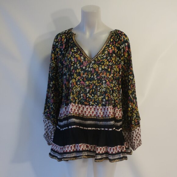 Womens Free People Gardenia Multicolor Floral Embroidered V-Neck Tunic Top XS - Picture 8 of 11